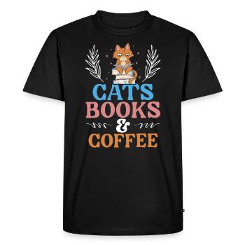 Cats Books And Coffee Drinker Bookaholic Bookworm - Men's Premium Organic T-Shirt - black - Front - Nico (187cm)