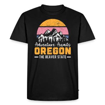 Adventure Awaits Oregon The Beaver State USA - Men's Premium Organic T-Shirt - black - Front - Nico (187cm)