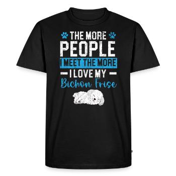Plus je rencontre de gens, plus j’aime mon Bichon Frise - T-shirt Premium bio Homme - noir - Devant - Nico (187cm)