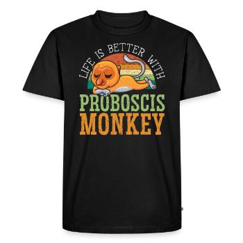 La vie est meilleure avec Proboscis Monkey Ape Zookeeper - T-shirt Premium bio Homme - noir - Devant - Nico (187cm)