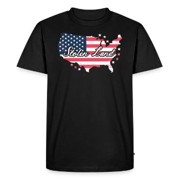 Terre volée Drapeau des États-Unis Amérindiens autochtones - T-shirt Premium bio Homme - noir - Devant - Nico (187cm)