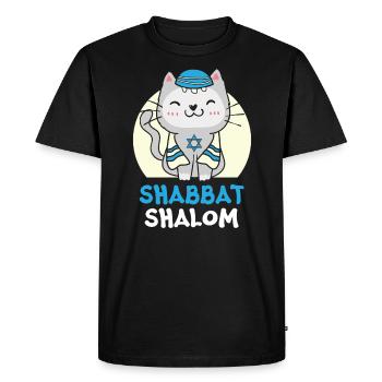 Shabbat Shalom Cat Holy Day Judaism Yom Kippur - Men's Premium Organic T-Shirt - black - Front - Nico (187cm)