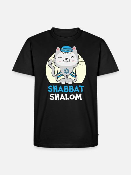 Shabbat Shalom Cat Holy Day Judaism Yom Kippur - Men's Premium Organic T-Shirt - black