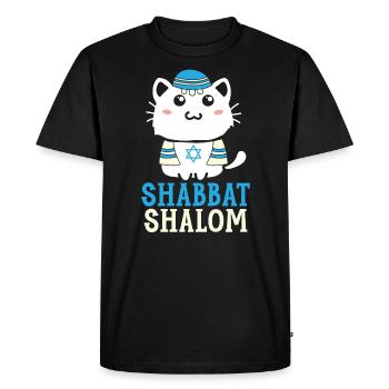 Shabbat Shalom Cat Holy Day Judaism Yom Kippur - Men's Premium Organic T-Shirt - black - Front - Nico (187cm)