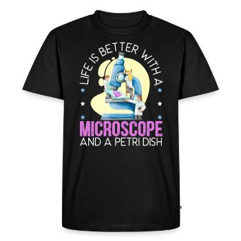 La vie est meilleure avec un microscope et une boîte de Pétri - T-shirt Premium bio Homme - noir - Devant - Nico (187cm)