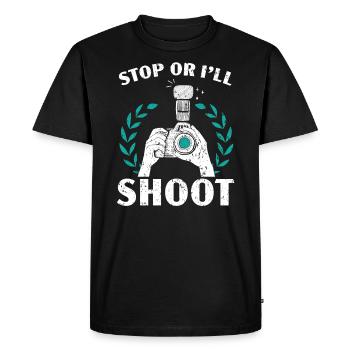 Arrêtez-vous ou je vais photographier un photographe de résolution d’image - T-shirt Premium bio Homme - noir - Devant - Nico (187cm)