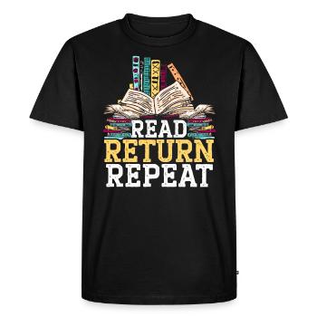 Lire Retour Répéter Bookworm Book Lover Librarian - T-shirt Premium bio Homme - noir - Devant - Nico (187cm)