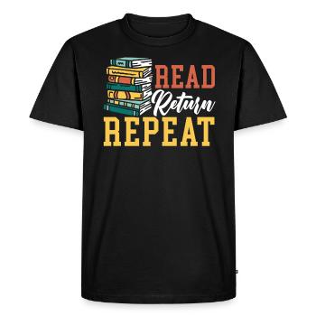 Lire Retour Répéter Bookworm Book Lover Librarian - T-shirt Premium bio Homme - noir - Devant - Nico (187cm)