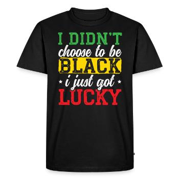 Je n’ai pas choisi d’être noir, j’ai juste eu de la chance - T-shirt Premium bio Homme - noir - Devant - Nico (187cm)
