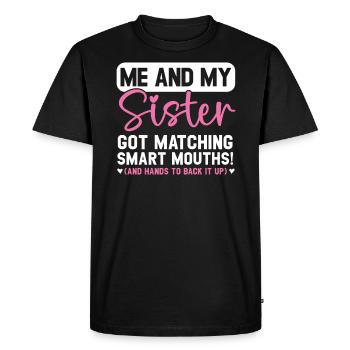Ma sœur et moi avons eu des bouches intelligentes Mathcing - T-shirt Premium bio Homme - noir - Devant - Nico (187cm)