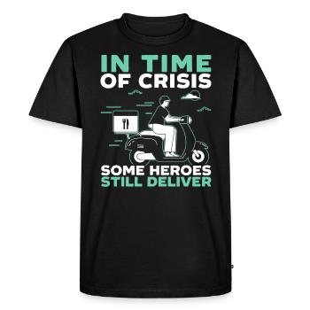 In Time Of Crisis Some Heroes Still Deliver - Men's Premium Organic T-Shirt - black - Front - Nico (187cm)