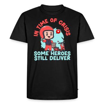 In Time Of Crisis Some Heroes Still Deliver - Men's Premium Organic T-Shirt - black - Front - Nico (187cm)
