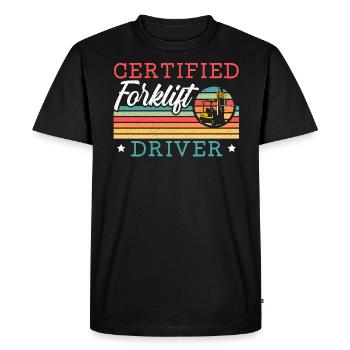 Conducteur de chariot élévateur certifié Job Warehouse Worker - T-shirt Premium bio Homme - noir - Devant - Nico (187cm)