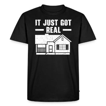 Il vient d’avoir une vraie fête de pendaison de crémaillère de propriétaire - T-shirt Premium bio Homme - noir - Devant - Nico (187cm)