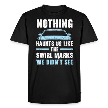 Rien ne nous hante comme des marques tourbillonnantes que nous n’avons pas vues - T-shirt Premium bio Homme - noir - Devant - Nico (187cm)