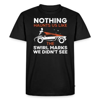 Rien ne nous hante comme des marques tourbillonnantes que nous n’avons pas vues - T-shirt Premium bio Homme - noir - Devant - Nico (187cm)
