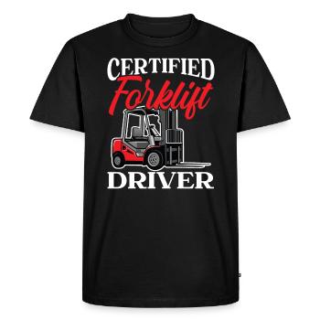 Conducteur de chariot élévateur certifié Job Warehouse Worker - T-shirt Premium bio Homme - noir - Devant - Nico (187cm)