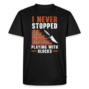 Je n’ai jamais arrêté de jouer avec blocks bricklayer - T-shirt Premium bio Homme - noir - Devant - Nico (187cm)