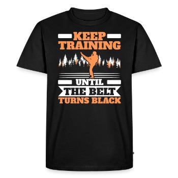 Continuez à vous entraîner jusqu’à ce que la ceinture devienne noire Taekwondo - T-shirt Premium bio Homme - noir - Devant - Nico (187cm)