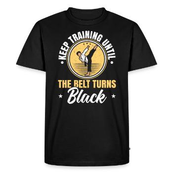 Continuez à vous entraîner jusqu’à ce que la ceinture devienne noire Taekwondo - T-shirt Premium bio Homme - noir - Devant - Nico (187cm)