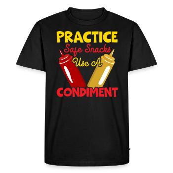 Practice Safe Snacks Use A Condiment Ketchup - Men's Premium Organic T-Shirt - black - Front - Nico (187cm)