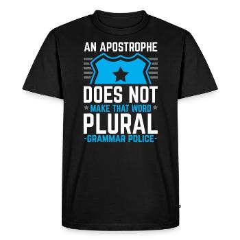 Grammaire Police Anglais Professeur d’écriture Apostrophe - T-shirt Premium bio Homme - noir - Devant - Nico (187cm)
