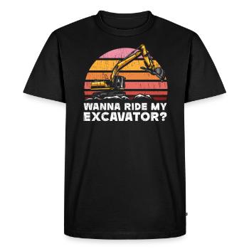 Wanna Ride My Excavator Construction Digger - Men's Premium Organic T-Shirt - black - Front - Nico (187cm)