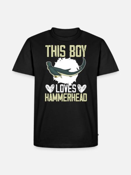Deze jongen houdt van hammerhead shark mariene biologie - Herre Premium økologisk T-shirt - sort