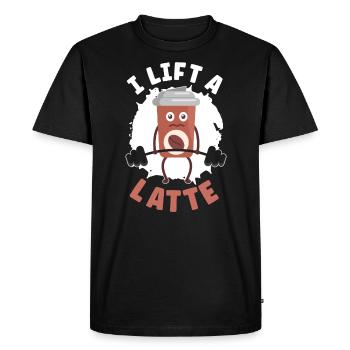 Je soulève un bodybuilder buveur de café au lait et à la caféine - T-shirt Premium bio Homme - noir - Devant - Nico (187cm)