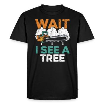 Wait I See A Tree Arborist Logger Wood Whisperer - T-shirt Premium bio Homme - noir - Devant - Nico (187cm)