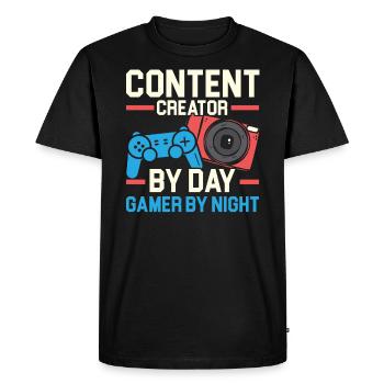 Créateur de contenu de jour Gamer de nuit Influenceur - T-shirt Premium bio Homme - noir - Devant - Nico (187cm)