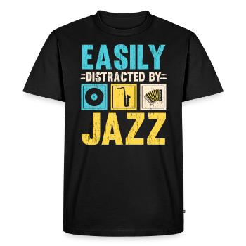 Facilement distrait par un musicien amateur de musique jazz - T-shirt Premium bio Homme - noir - Devant - Nico (187cm)
