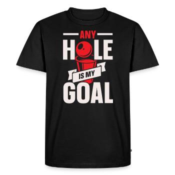 Any Hole Is My Goal Alcohol Drinking Beer Pong - Men's Premium Organic T-Shirt - black - Front - Nico (187cm)