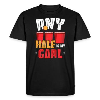 Any Hole Is My Goal Alcohol Drinking Beer Pong - Men's Premium Organic T-Shirt - black - Front - Nico (187cm)