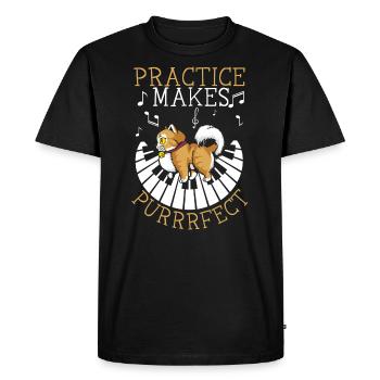 Übung macht schnurrrfect Klavier Katze Pianist Musik - Männer Premium Bio T-Shirt - Schwarz - Vorne - Nico (187cm)