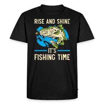 Rise And Shine It's Fishing Time Fisher Fisherman - Men's Premium Organic T-Shirt - black - Front - Nico (187cm)