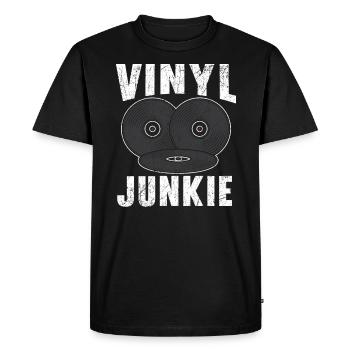 Vinyle Junkie Vinyl Record Player Mélomane - T-shirt Premium bio Homme - noir - Devant - Nico (187cm)