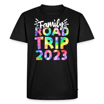 Road Trip en famille 2023 Tie Dye Print Voyage en famille - T-shirt Premium bio Homme - noir - Devant - Nico (187cm)