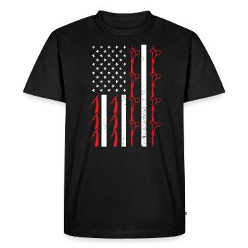 Drapeau des États-Unis Coupe de cheveux Barbier Barbier 4 Juillet - T-shirt Premium bio Homme - noir - Devant - Nico (187cm)