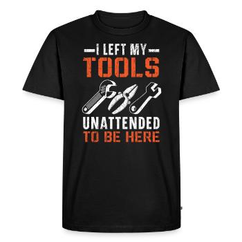J’ai laissé mes outils sans surveillance pour être ici mécanicien - T-shirt Premium bio Homme - noir - Devant - Nico (187cm)