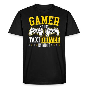 Joueur le jour Chauffeur de taxi Par chauffeur de taxi de nuit - T-shirt Premium bio Homme - noir - Devant - Nico (187cm)