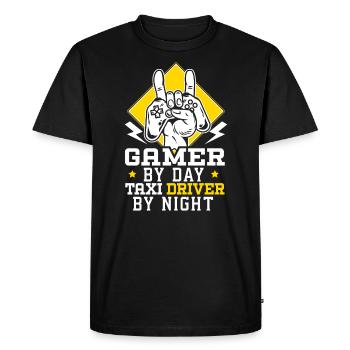 Joueur le jour Chauffeur de taxi Par chauffeur de taxi de nuit - T-shirt Premium bio Homme - noir - Devant - Nico (187cm)