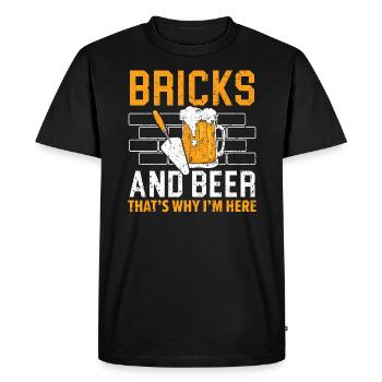 Briques et bière, c’est pourquoi je suis ici maçon - T-shirt Premium bio Homme - noir - Devant - Nico (187cm)