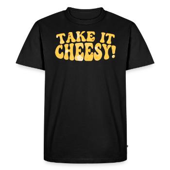 Take It Cheesy Food Lover Foodie Cheese Eater - Men's Premium Organic T-Shirt - black - Front - Nico (187cm)