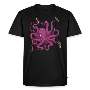 Crayon Coloriage Dessin Artistique Couleur Octopus - T-shirt Premium bio Homme - noir - Devant - Nico (187cm)