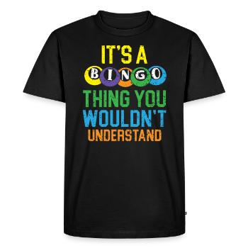 Joueur de bingo Bingo Appelant Bing Lover Casino - T-shirt Premium bio Homme - noir - Devant - Nico (187cm)