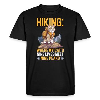Hiking Cat Hiker Cat Owner Mountain Climbing Hiker - Men's Premium Organic T-Shirt - black - Front - Nico (187cm)