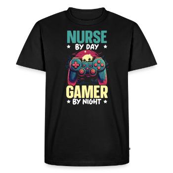 Gamer Nurse Video Game Player Gaming Nursing - Men's Premium Organic T-Shirt - black - Front - Nico (187cm)