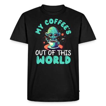 Alien Coffee Lover Caffeine UFO Extraterrestrial - Men's Premium Organic T-Shirt - black - Front - Nico (187cm)