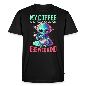 Alien Coffee Lover Caféine UFO Extraterrestre - T-shirt Premium bio Homme - noir - Devant - Nico (187cm)